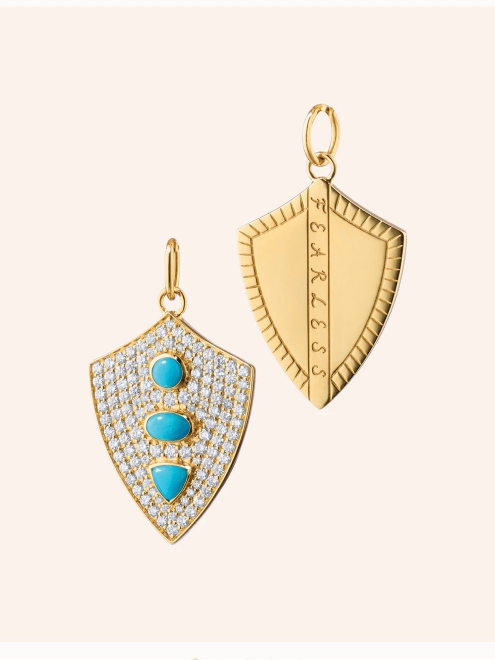 Fearless Shield Pendant Necklace in Gold with Turquoise